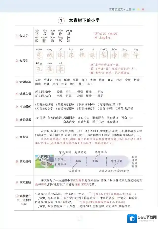 状元语文笔记年级上册